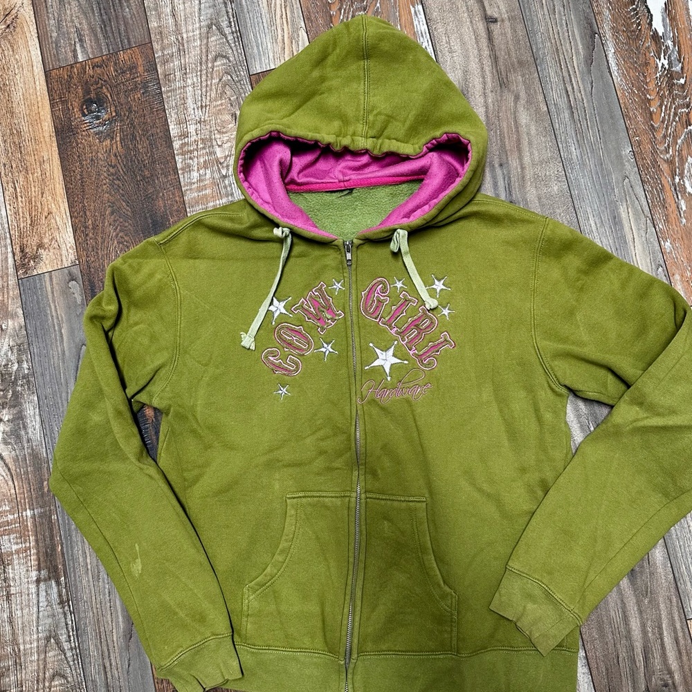 Cowgirl Tuff Green and Pink Hoodie